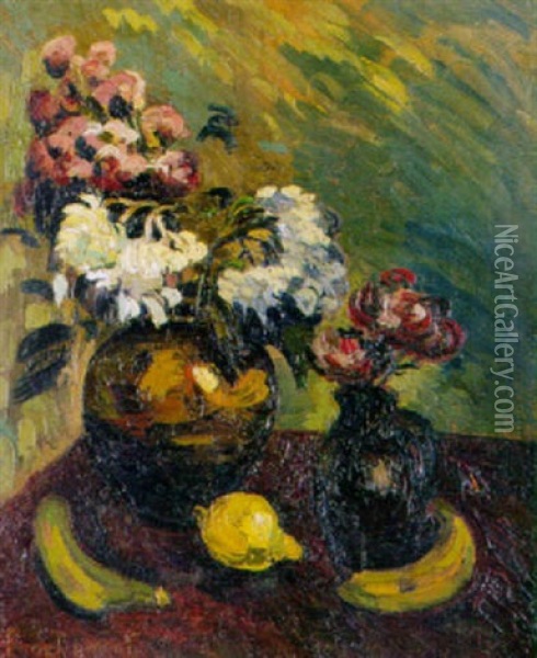 Stilleben Mit Blumenstraussen Und Zitrone Oil Painting - Pierre Dumont