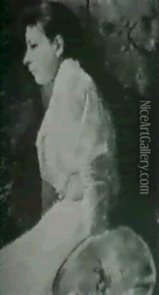 Konstnarinnan Elisabeth Keyser I Rosa Klanning Oil Painting - Mina Carlson-Bredberg