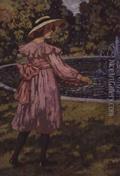 Portrait of the Artist's Daughter, Elizabeth, c.1910 Oil Painting - Theo van Rysselberghe