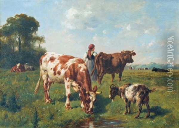 Weidenpartie Mit Vieh Und Hirtin Oil Painting - Wilhelm Friedrich Frey