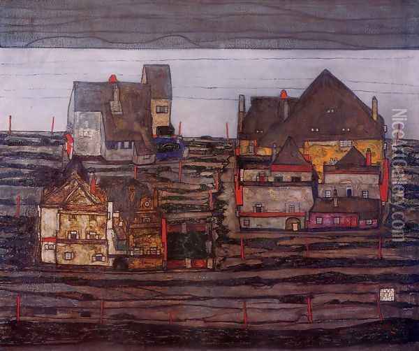 Suburb Oil Painting - Egon Schiele