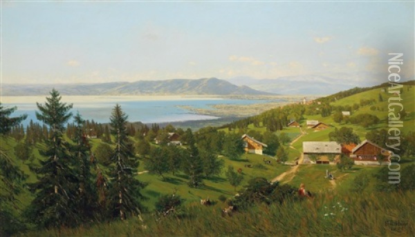 View From The Canton Of Appenzell Ausserrhoden Over Lake Constance Oil Painting - Ferdinand Theodor Hoppe