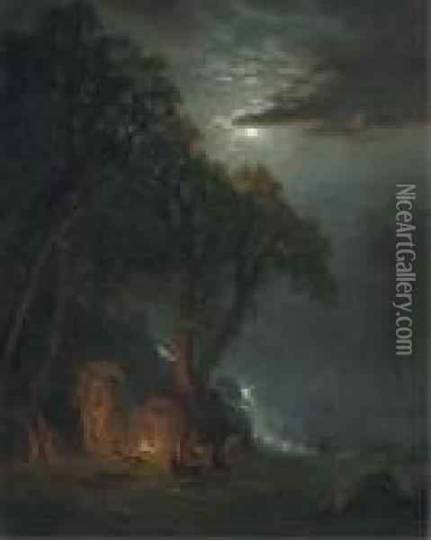 Campfire Site, Yosemite Oil Painting - Albert Bierstadt
