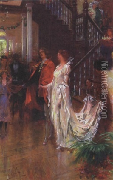 Virginia Colonial Ball Scene Oil Painting - Jean Andre Castaigne