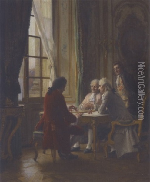 La Partie D'echecs Oil Painting - Henry Jules Jean Geoffroy