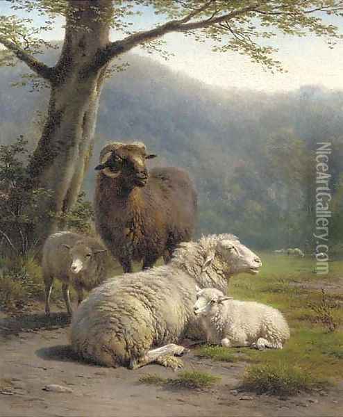 Sheep in a meadow Oil Painting - Frans Lebret