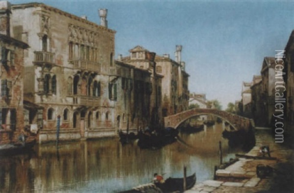 Venedig - Kanal Mit Booten Und Figurenstaffage Oil Painting - Henry Courtney Selous