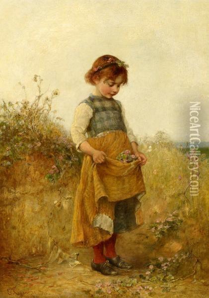 Girl With Flowers Oil Painting - Emil Keyser