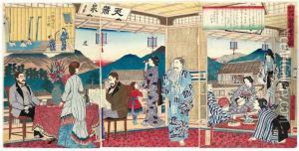 Ueno Kuni Ikaho Onsen Hanei No Zu Oil Painting - Tokubei Iii Hiroshigeando