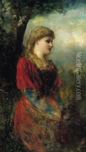 Portrait Einer Jungen Dame Vor Einem Landschaftshintergrund Oil Painting - John Morgan