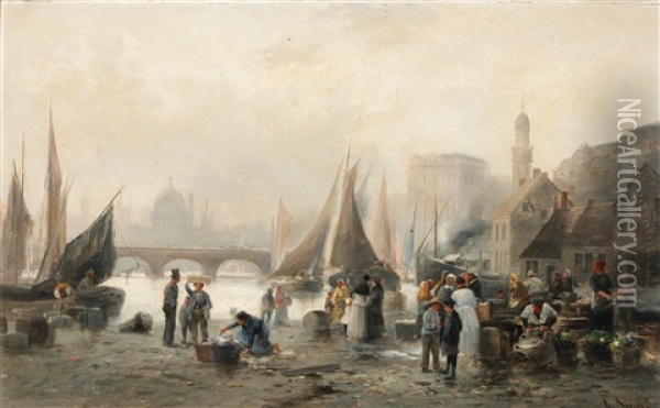 Scene Of Bruges Oil Painting - Emil Barbarini