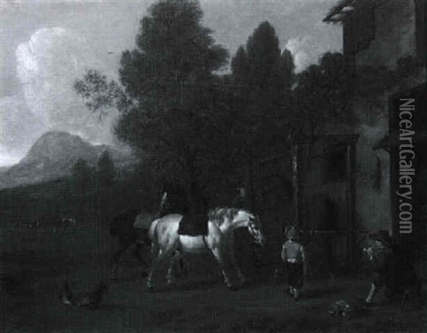 Pferde Vor Der Hufschmiede Oil Painting - Karel Dujardin