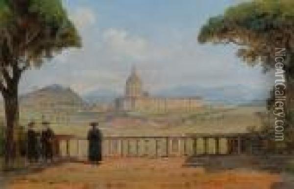 'st Peter's From Villa Pamphili, Rome' Oil Painting - Jacob George Strutt