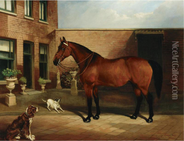 Polly, Rose And Wasp In A Courtyard Oil Painting - Edward Lloyd
