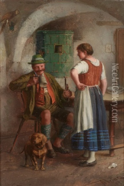 Blick In Ein Oberbayerisches Wirtshaus Mit Figurenstaffage Oil Painting - Johann Adalbert Heine