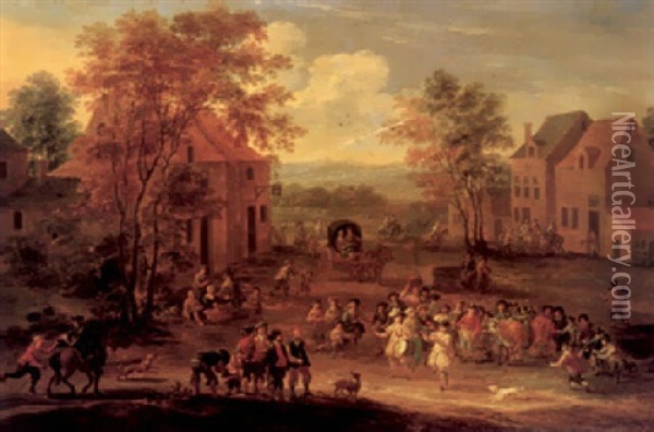 A Festival In A Country Village Oil Painting - Mathys Schoevaerdts