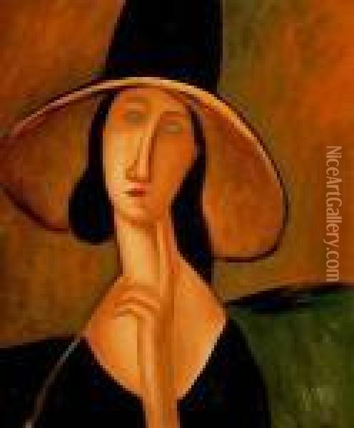 Portrait Of Woman In Hat (jeanne Hebuterne In Large Hat) Oil Painting - Amedeo Modigliani