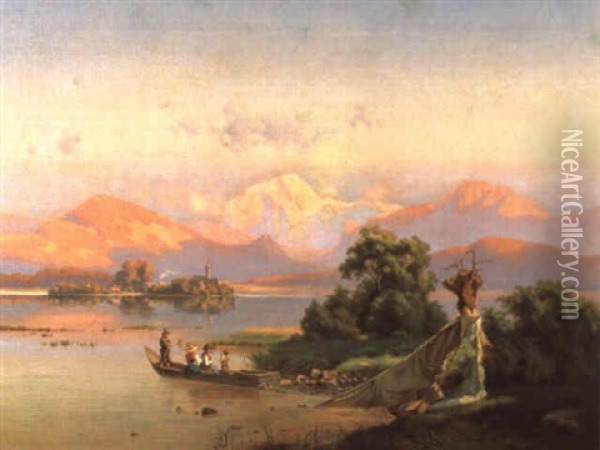 Chiemsee Mit Fraueninsel Oil Painting - Franz Seraph von Lenbach