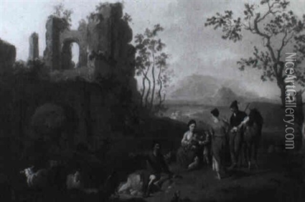 Famille De Paysans Dans Un Paysage De Ruines Oil Painting - Franz de Paula Ferg