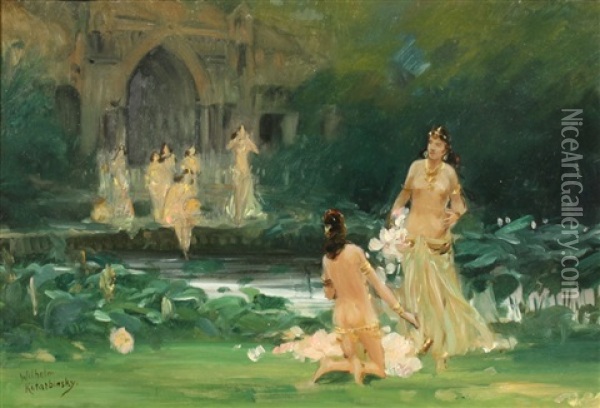 Nymphs By A Lily Pond Oil Painting - Vasili Aleksandrovich Kotarbinsky