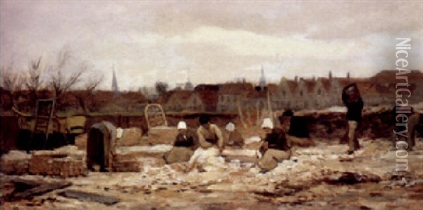 Arbeiter Einer Ziegelei Im Dunstigen Morgenlicht Oil Painting - Philip Lodewijk Jacob Frederik Sadee