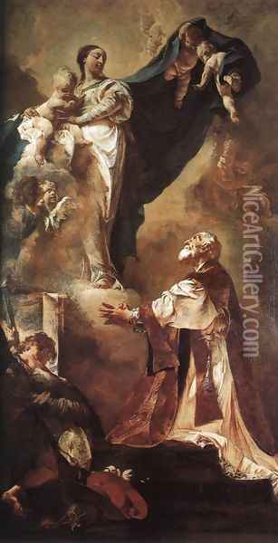The Virgin Appearing to St Philip Neri 1725 Oil Painting - Giovanni Battista Piazzetta