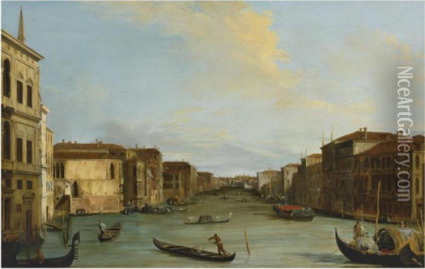 View Of The Grand Canal, Venice,
 Looking Northeast From The Palazzo Balbi To The Rialto Bridge Oil Painting - Giuseppe Bernardino Bison
