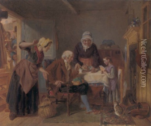 Peace Versus War - A Troublesome Neighbour Oil Painting - William Henry Knight