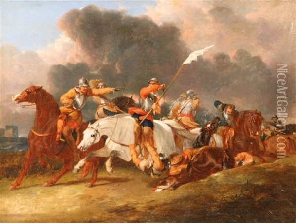 Fight Of The Cavalry Oil Painting - Abraham Cooper