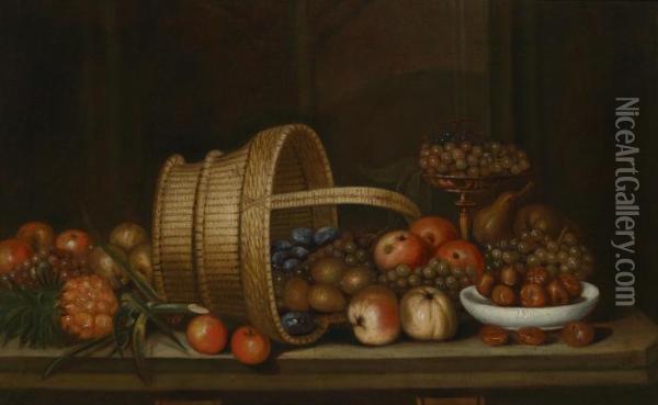 A Pair Of Still Lifes With Fruit Andbaskets Oil Painting - Paolo Paoletti