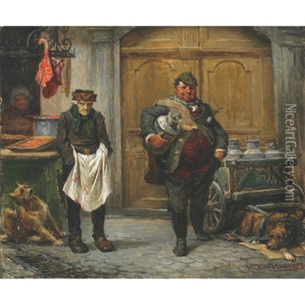 The Milk Vendor's Stall Oil Painting - Johann Heinrich Hasselhorst