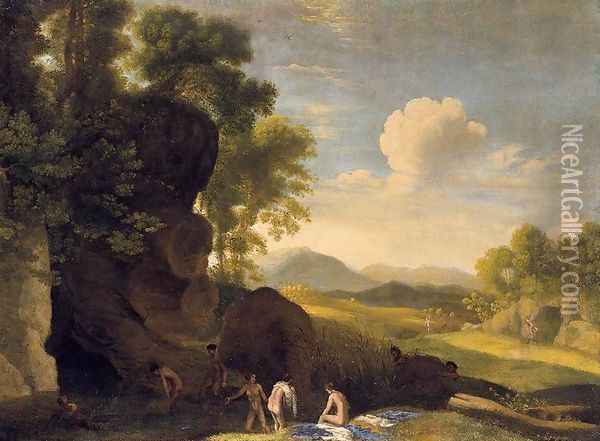 Landscape With Bathing Nymphs Oil Painting - Herman Van Swanevelt