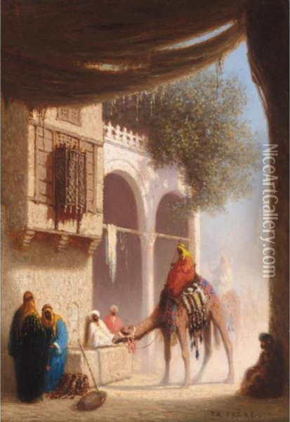Une Fontaine Au Caire, Egypte Oil Painting - Ch. Theodore, Bey Frere
