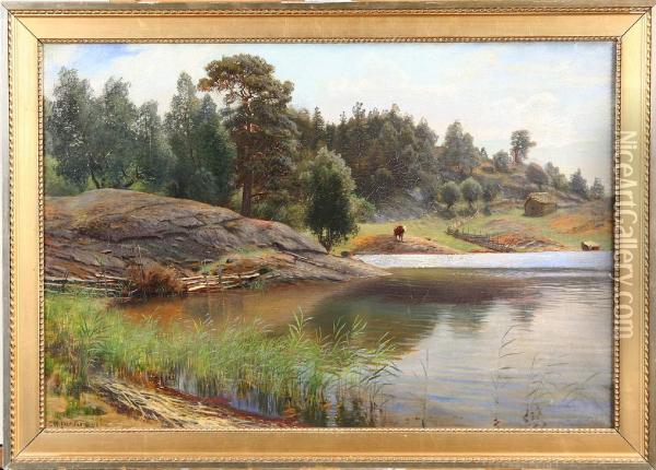 Insjo Med Kreatur Oil Painting - Carl Wilhelm Jaensson