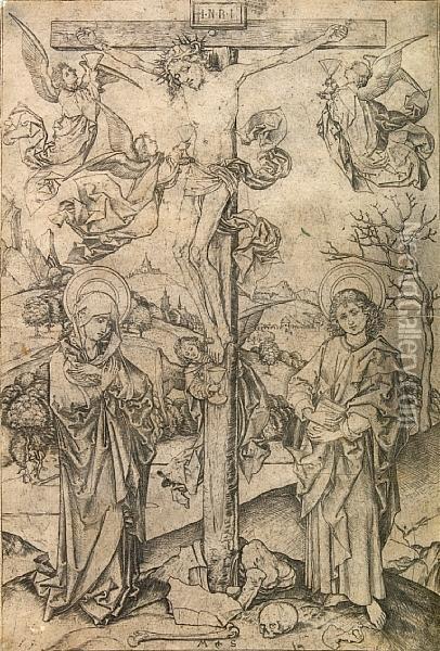 The Crucifixion With Four Angels Oil Painting - Martin Schongauer