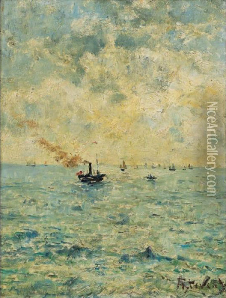 Marine [ ; Marine ; Signed Lower
 Right A. Stevens ; Will Be Included In The Catalogue Raisonne Being 
Prepared By The Comite Stevens] Oil Painting - Aime Stevens