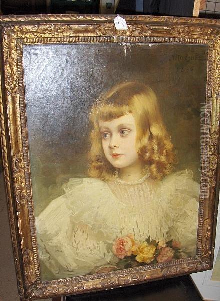 Portrait Of A Young Girl, 1896 Oil Painting - Jules Louis Machard