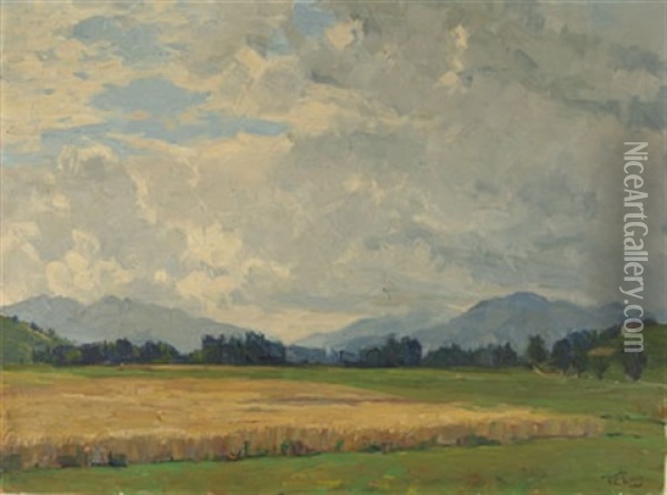 Sommerlandschaft Mit Blick Auf Die Alpen Oil Painting - Robert Franz Curry