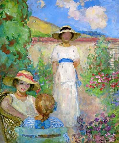Les Andelys, Three Girls in a Garden Oil Painting - Henri Lebasque