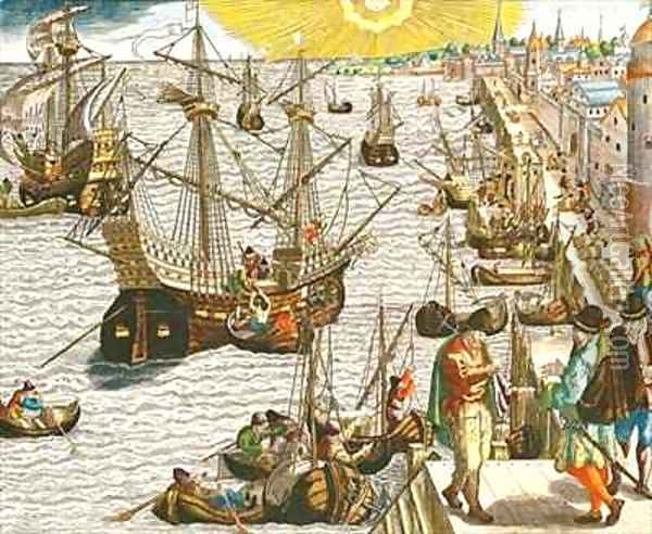 Departure from Lisbon for Brazil, the East Indies and America Oil Painting - Theodore de Bry