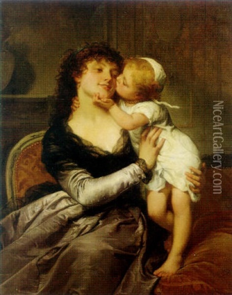 Mother's Pride Oil Painting - Charles Louis Lucien Mueller