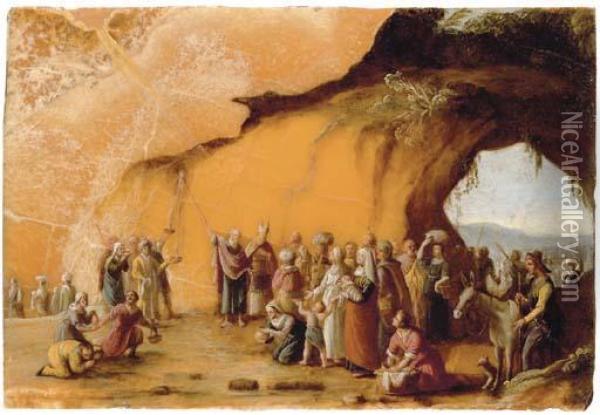 Moses Striking The Rock Oil Painting - Cornelis Van Poelenburch