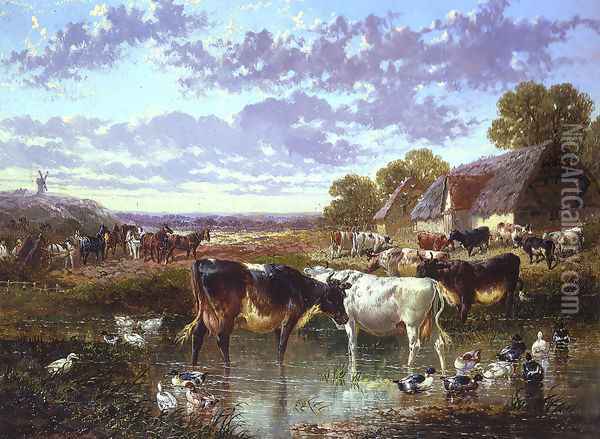 The Watering Hole Oil Painting - John Frederick Herring Snr