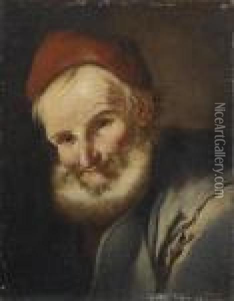 Testa Di Vecchio Con Berretto Rosso Oil Painting - Giacomo Francesco Cipper