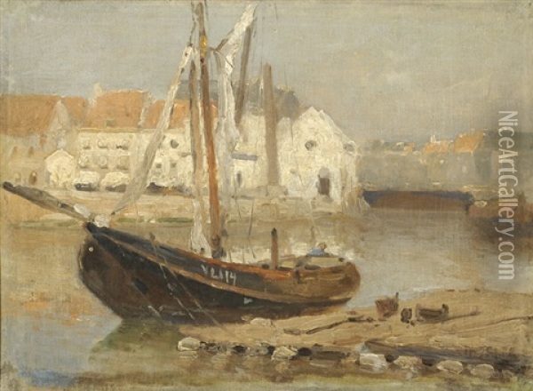 Moored Ship In An Inner Harbour Oil Painting - Willem Joannes Schuetz