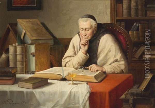 Monk Reading Oil Painting - Josef Wagner-Hohenberg