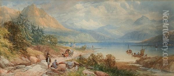 Italian Lake Landscape Oil Painting - James Burrell-Smith