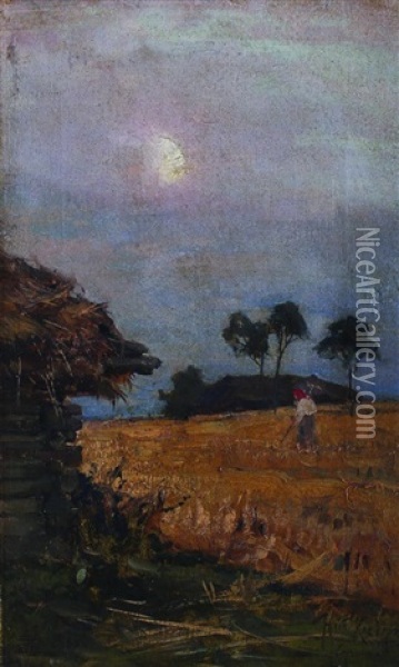 A Peasant In The Field Oil Painting - Yuliy Yulevich (Julius) Klever