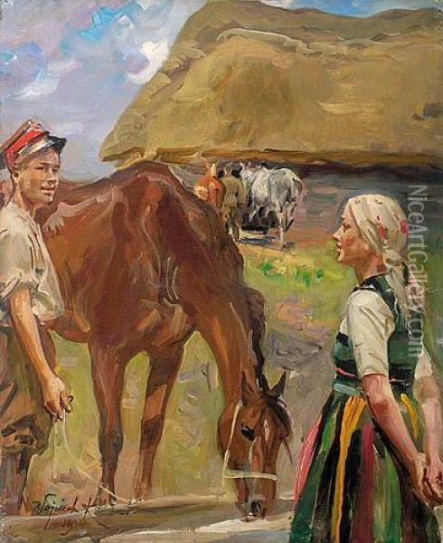 Ulan I Dziewczyna Oil Painting - Wojciech Von Kossak