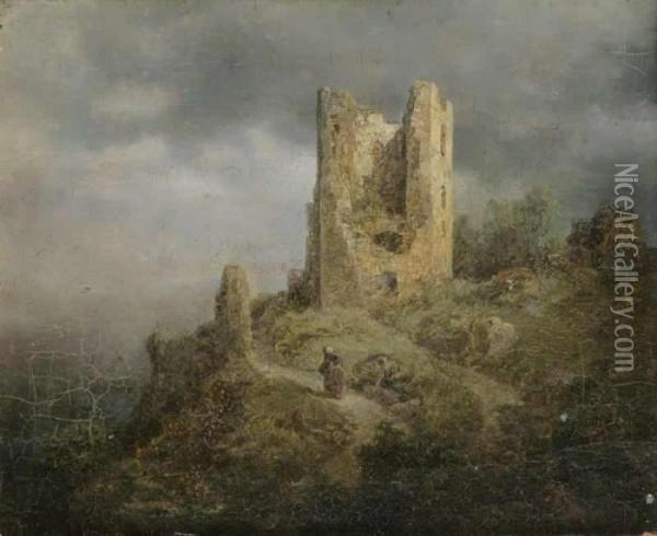A Landscape With A Ruin Oil Painting - August Bedrich Piepenhagen